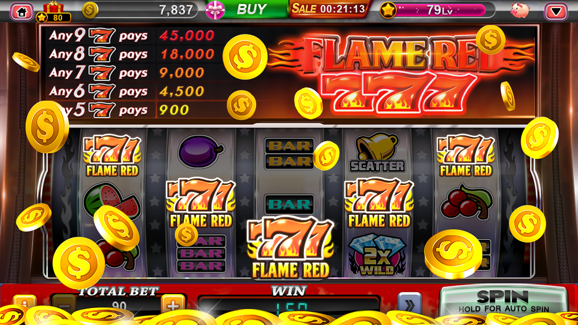 A screenshot highlighting exciting features and big win potential in an Okgames slot game.